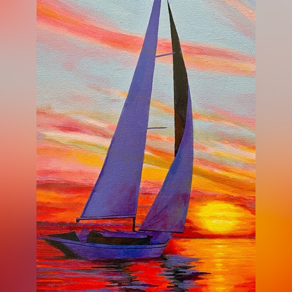 SAILING AT SUNSET high quality art print - Picture 2 of 6